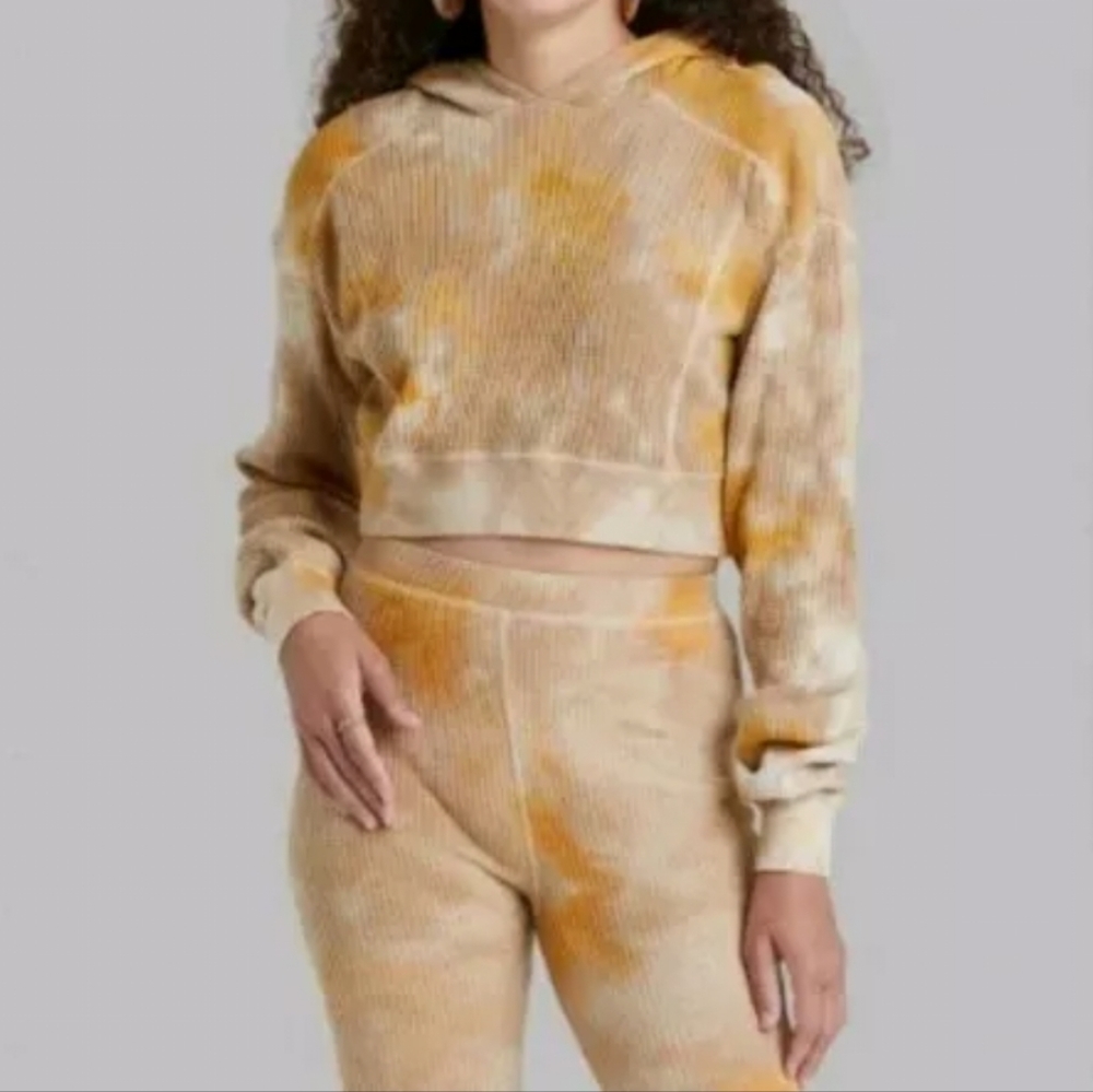 Wild Fable Women Crop Hood Top & Pant Tie Dye Set